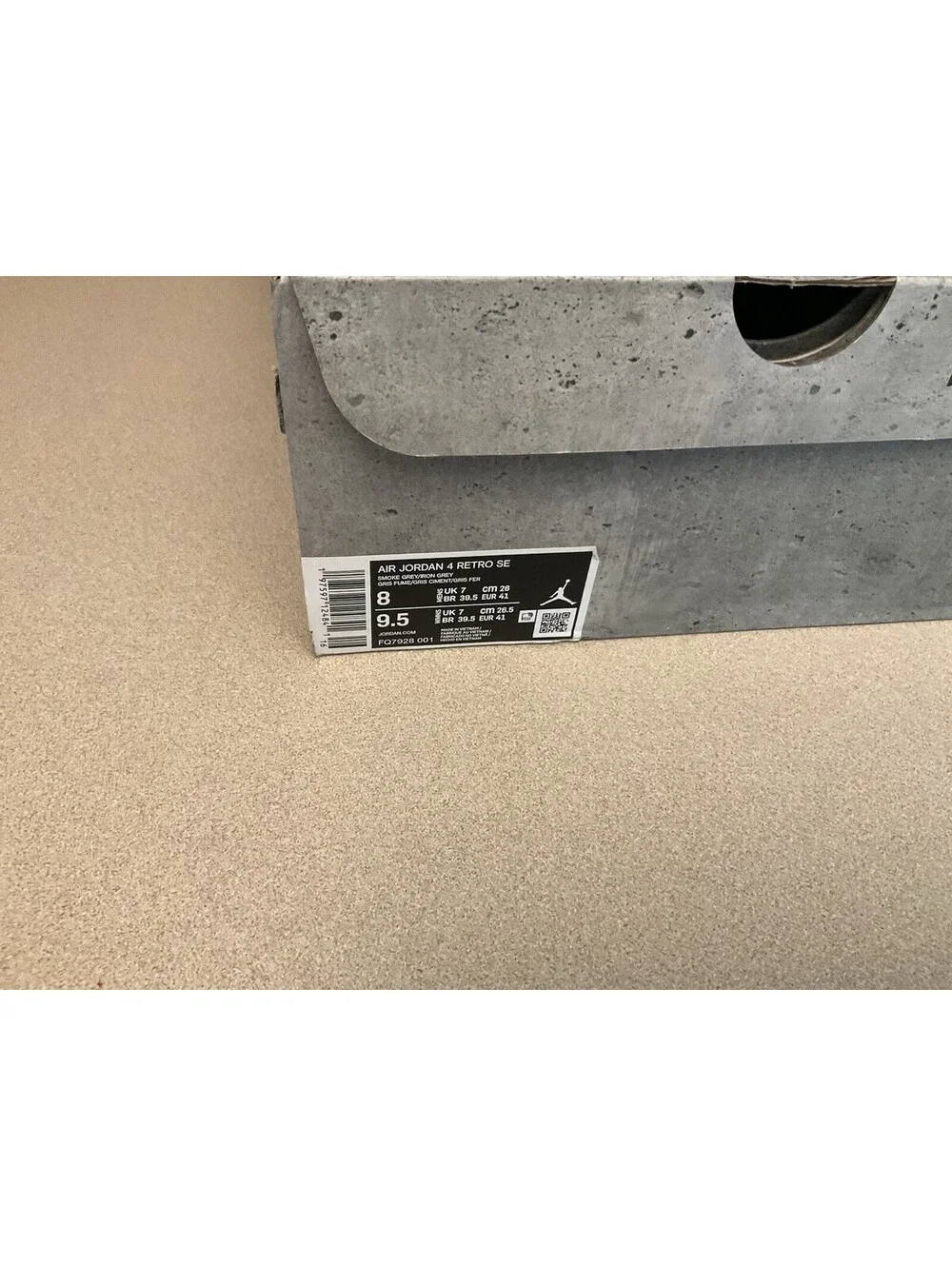 New! Nike Air Jordan 4 Retro SE 'Wet Cement' Smoke Grey/Iron Grey Shoes. SZ 8.